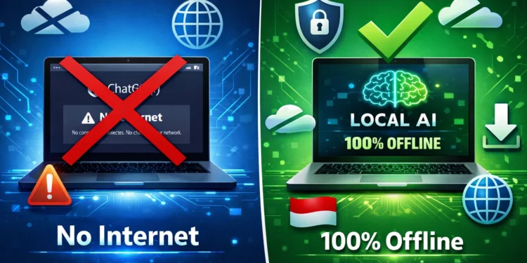 Perbandingan ChatGPT yang butuh internet vs alternatif AI lokal yang bisa jalan 100% offline tanpa koneksi