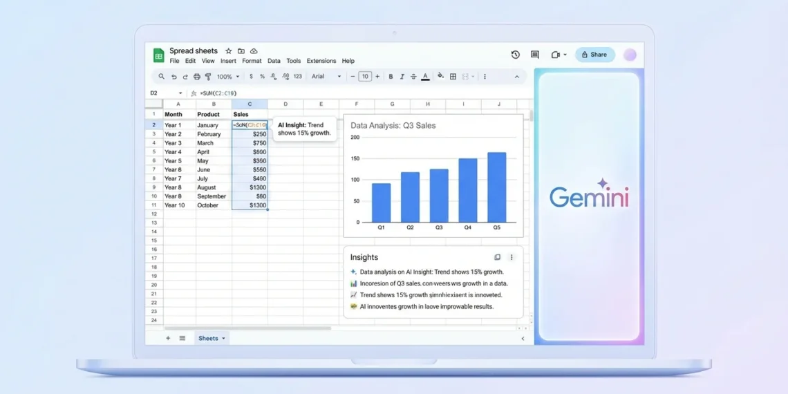 Ilustrasi analisis data Google Sheets menggunakan Gemini AI
