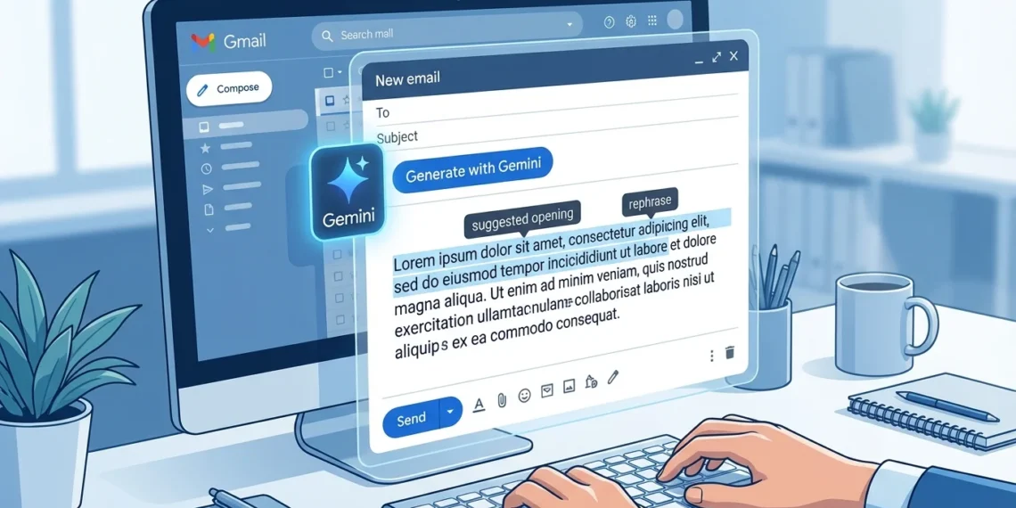 Ilustrasi Gemini AI membantu menulis email otomatis di Gmail