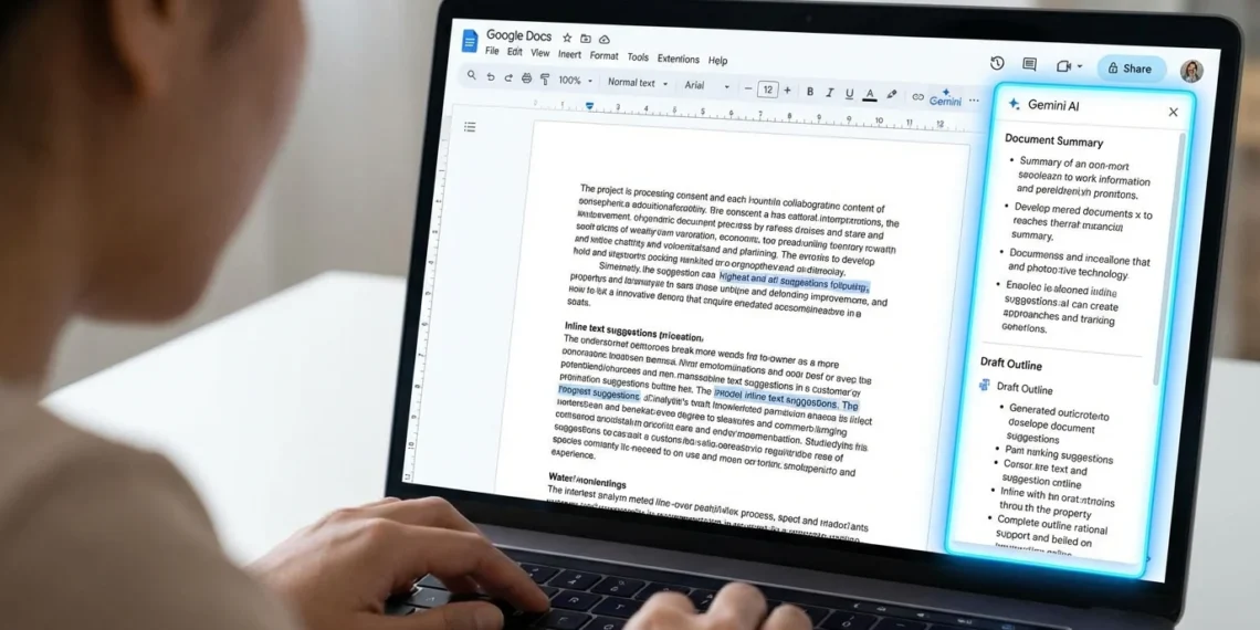 Ilustrasi Gemini AI membantu menulis di Google Docs