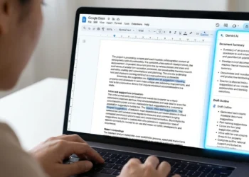 Ilustrasi Gemini AI membantu menulis di Google Docs