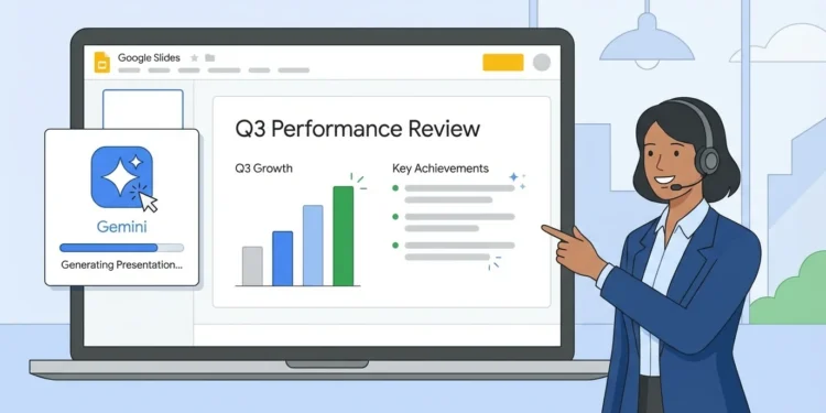 Ilustrasi Gemini AI membuat presentasi di Google Slides