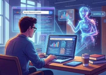 Ilustrasi Gemini AI membantu proses riset dan penelitian digital