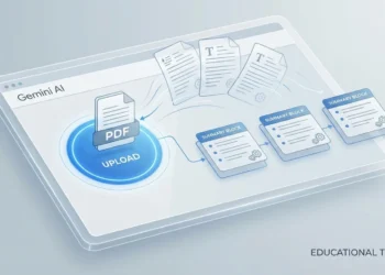 Ilustrasi upload PDF ke Gemini AI untuk diringkas otomatis