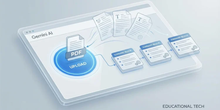 Ilustrasi upload PDF ke Gemini AI untuk diringkas otomatis