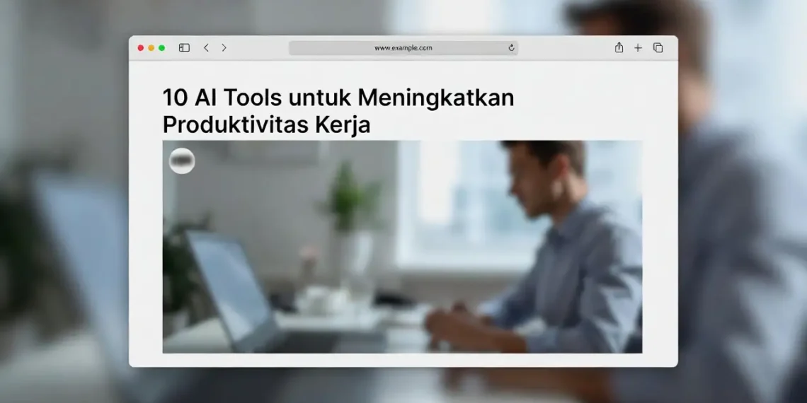 Ilustrasi koleksi 10 AI tools produktivitas dengan ikon masing-masing tools dan tampilan visual peningkatan efisiensi kerja yang signifikan