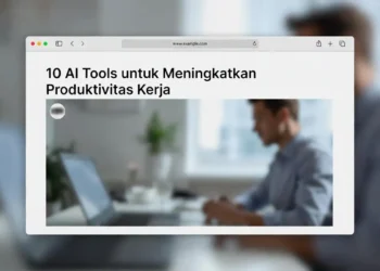Ilustrasi koleksi 10 AI tools produktivitas dengan ikon masing-masing tools dan tampilan visual peningkatan efisiensi kerja yang signifikan