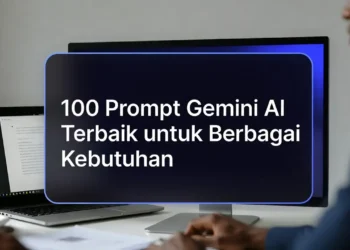 Ilustrasi koleksi prompt Gemini AI yang tersusun rapi dengan ikon berbagai kategori kebutuhan seperti konten, bisnis, coding, dan produktivitas