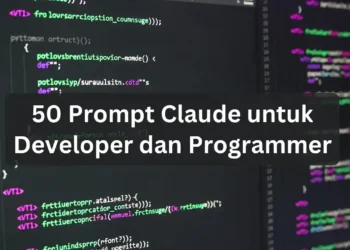 Ilustrasi koleksi prompt Claude khusus developer dengan ikon bahasa pemrograman berbeda dan tampilan kode yang dihasilkan AI secara efisien