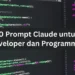 Ilustrasi koleksi prompt Claude khusus developer dengan ikon bahasa pemrograman berbeda dan tampilan kode yang dihasilkan AI secara efisien
