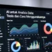 Ilustrasi analisis data menggunakan berbagai AI tools dengan tampilan grafik, dashboard data, dan antarmuka AI yang mengolah dataset besar secara otomatis