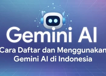 Ilustrasi langkah-langkah pendaftaran akun Gemini AI dengan tampilan form registrasi dan bendera Indonesia sebagai konteks lokasi pengguna