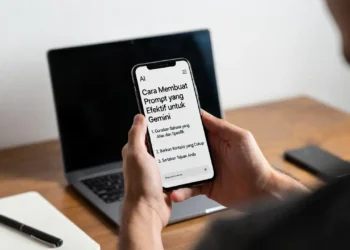 Ilustrasi struktur prompt yang efektif untuk Gemini AI dengan diagram elemen-elemen penting dalam penulisan prompt yang menghasilkan output berkualitas