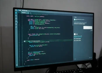Ilustrasi proses debugging kode dengan bantuan Claude AI, menampilkan error yang terdeteksi dan solusi yang diberikan AI secara langsung di editor