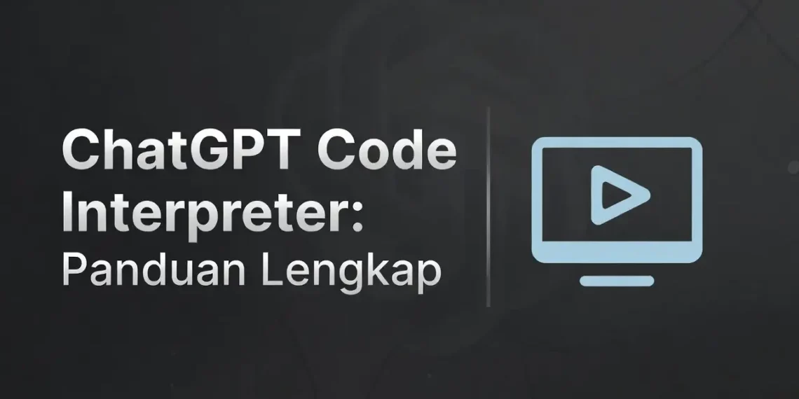 Ilustrasi fitur Code Interpreter ChatGPT dengan tampilan eksekusi kode langsung di chat, grafik hasil analisis data, dan output visual yang dihasilkan AI secara real-time