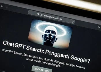 Ilustrasi perbandingan ChatGPT Search dengan Google Search, menampilkan hasil pencarian dari keduanya secara berdampingan untuk menunjukkan perbedaan pendekatan