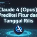 Ilustrasi antisipasi peluncuran Claude 4 Opus dengan tampilan countdown, prediksi fitur canggih, dan visual AI generasi berikutnya dari Anthropic
