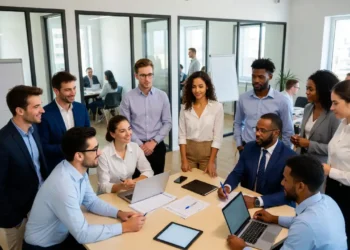 Ilustrasi Claude Enterprise dengan tampilan dashboard tim, fitur manajemen akses perusahaan, dan antarmuka kolaborasi yang dirancang untuk kebutuhan bisnis skala besar