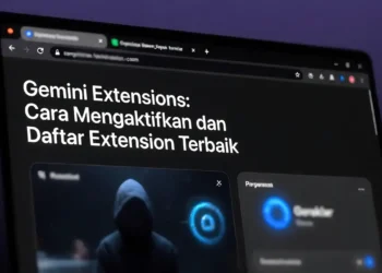Ilustrasi cara mengaktifkan Gemini Extensions dengan tampilan antarmuka Google Gemini dan ikon berbagai extension terbaik yang tersedia