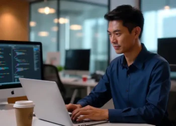 Ilustrasi perbandingan kemampuan coding Claude AI dengan AI lain, menampilkan grafik akurasi kode dan tampilan editor dengan hasil analisis teknis