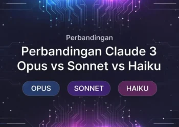 Ilustrasi perbandingan tiga model Claude 3 yaitu Opus, Sonnet, dan Haiku dengan diagram kemampuan, kecepatan, dan harga masing-masing model secara visual