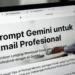 Ilustrasi penulisan email profesional dengan bantuan AI, menampilkan antarmuka email yang rapi dengan saran AI di sampingnya untuk menghasilkan kalimat yang tepat