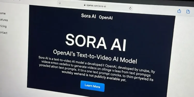 Ilustrasi hasil video realistis yang dihasilkan Sora AI dari OpenAI dengan tampilan antarmuka text-to-video dan contoh output video berkualitas sinematik
