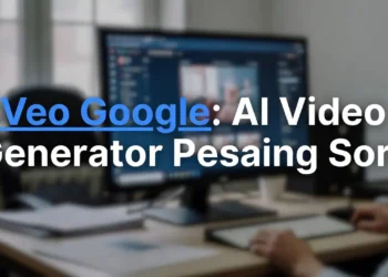 Ilustrasi hasil video realistis yang dihasilkan Veo Google dengan tampilan antarmuka text-to-video dan perbandingan visual dengan kompetitornya