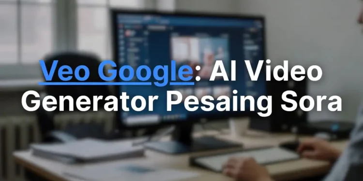 Ilustrasi hasil video realistis yang dihasilkan Veo Google dengan tampilan antarmuka text-to-video dan perbandingan visual dengan kompetitornya